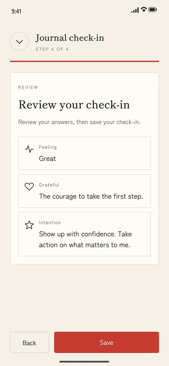 RiseWithin journal review with mood, gratitude, and intention